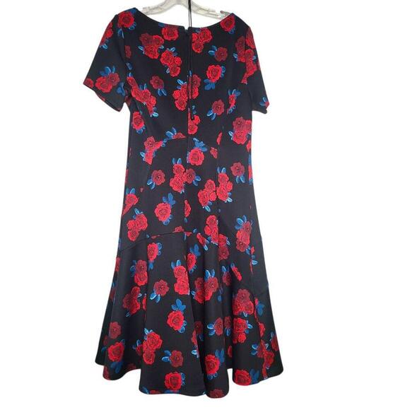 NWT Lane Bryant Dress Womens Size 12 Black Red Rose Floral ALine Short Sleeve - Picture 3 of 7